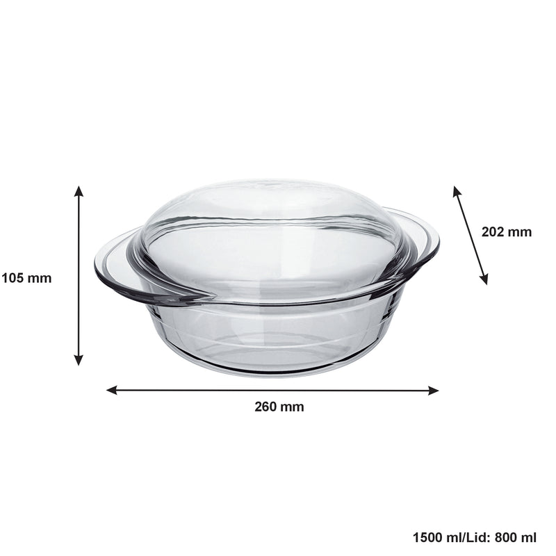 MARINEX MEDIUM ROUND CASSEROLE (1.5LT & LID 800ML), 2.3LT (260X202X105MM)
