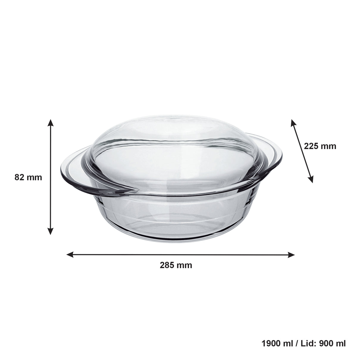 MARINEX LARGE ROUND CASSEROLE 1.9L & LID 900ML, 2.8L