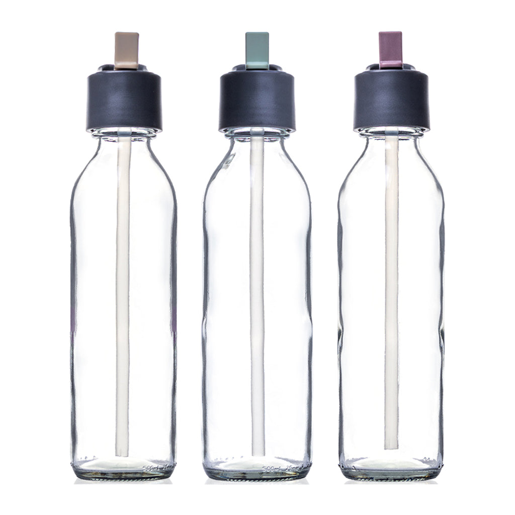 CONSOL SLIMLINE BOTTLE WITH ASSORTED COLOURED STRAW LIDS, 500ML