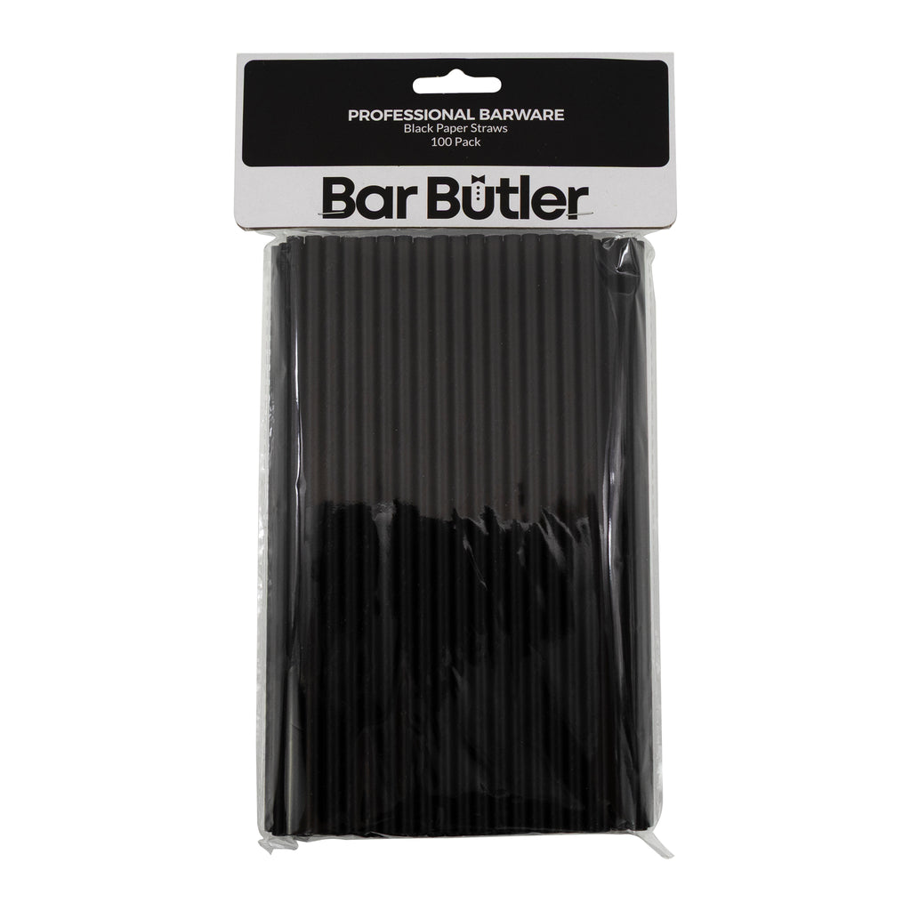 BAR BUTLER PAPER STRAWS BLACK PACK 3 PLY 6MM, 100PK
