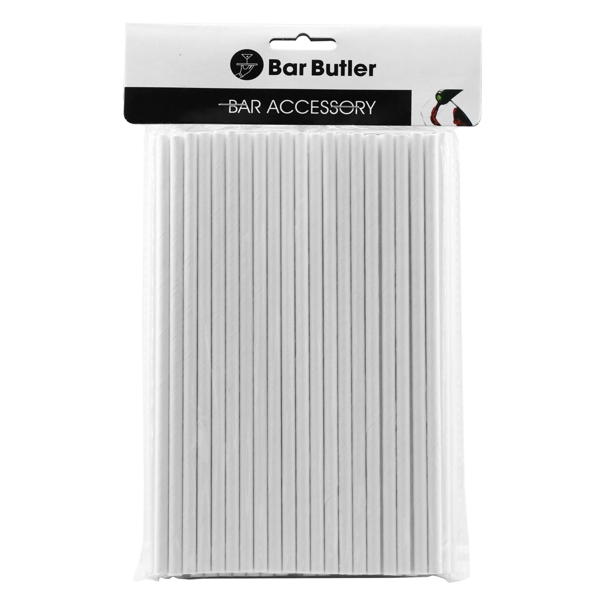 BAR BUTLER PAPER STRAWS WHITE PACK 3 PLY 6MM, 100PK