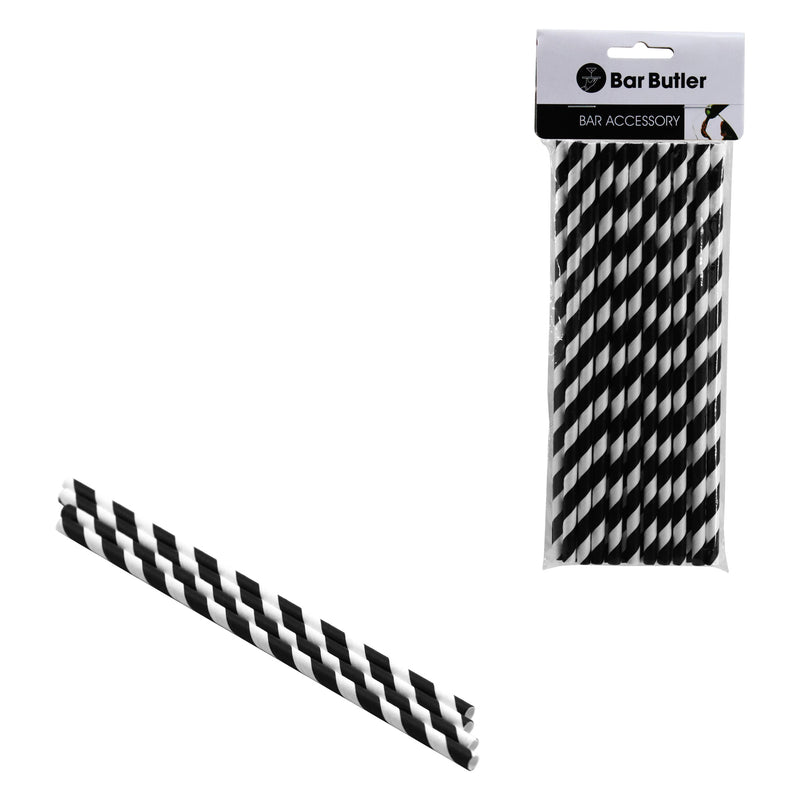 BAR BUTLER PAPER STRAWS BLACK & WHITE MIXED PACK 3 PLY (6MM) 60PCS