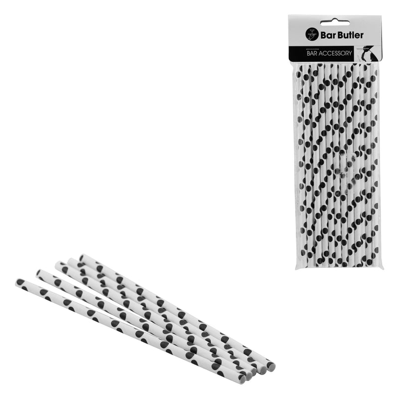BAR BUTLER PAPER STRAWS BLACK & WHITE MIXED PACK 3 PLY (6MM) 60PCS