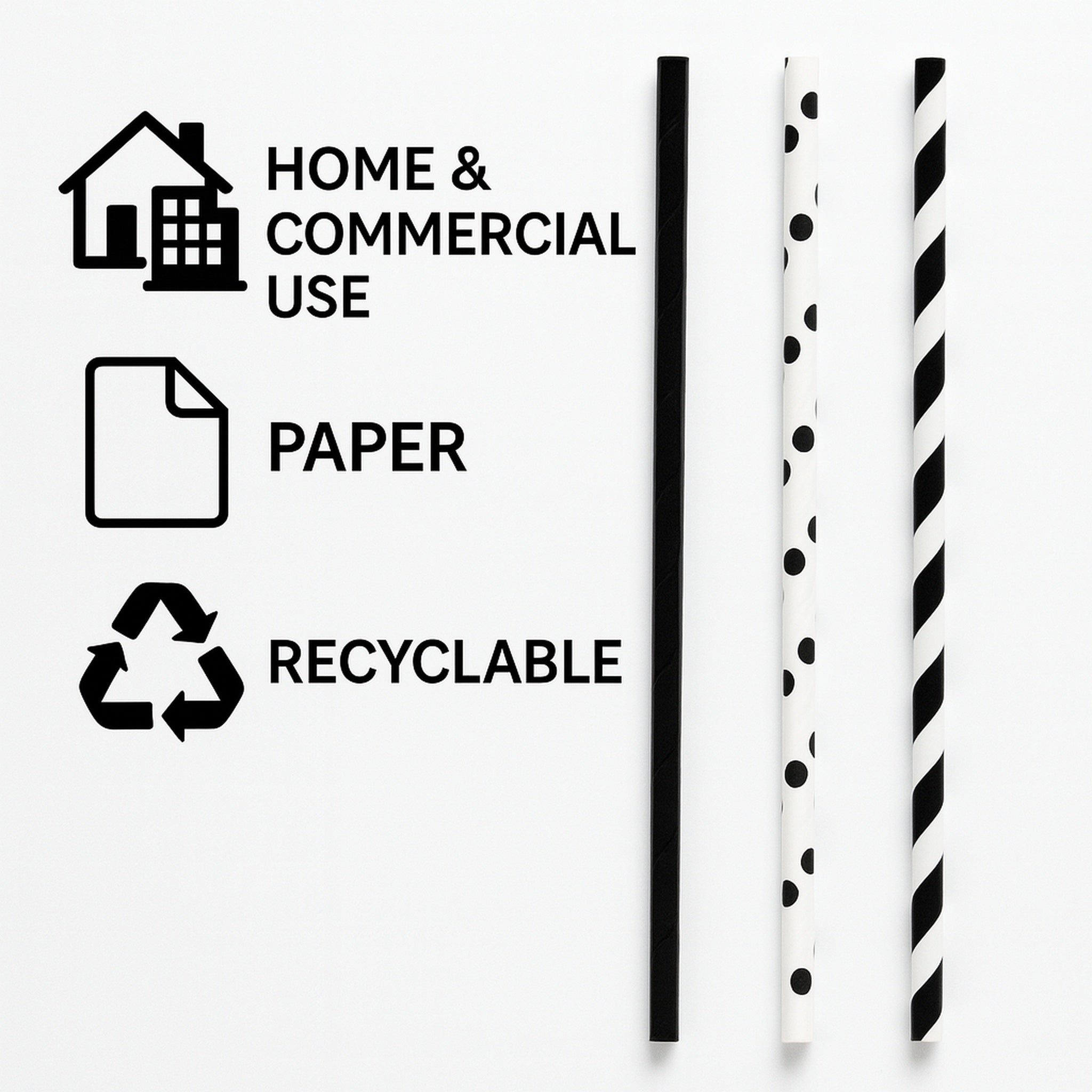 BAR BUTLER PAPER STRAWS BLACK & WHITE MIXED PACK 3 PLY 6MM, 60PK