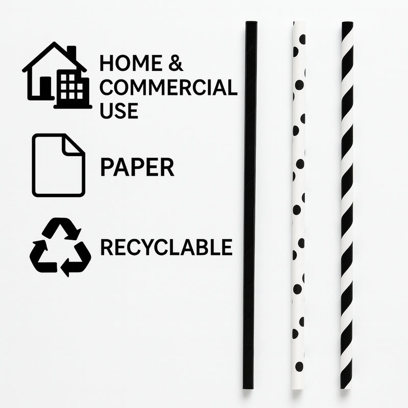 BAR BUTLER PAPER STRAWS BLACK & WHITE MIXED PACK 3 PLY (6MM) 60PCS
