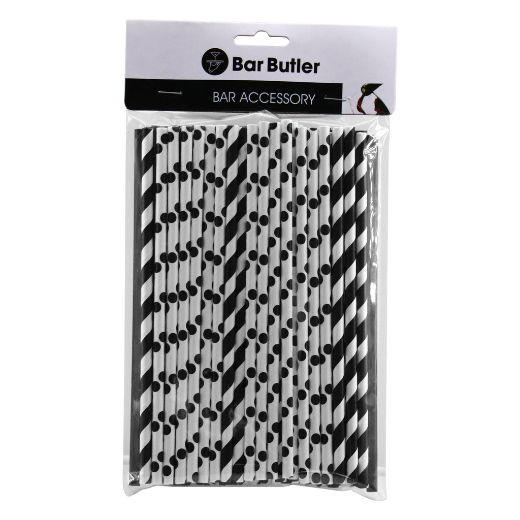 BAR BUTLER PAPER STRAWS BLACK & WHITE MIXED PACK 3 PLY (6MM) 60PCS
