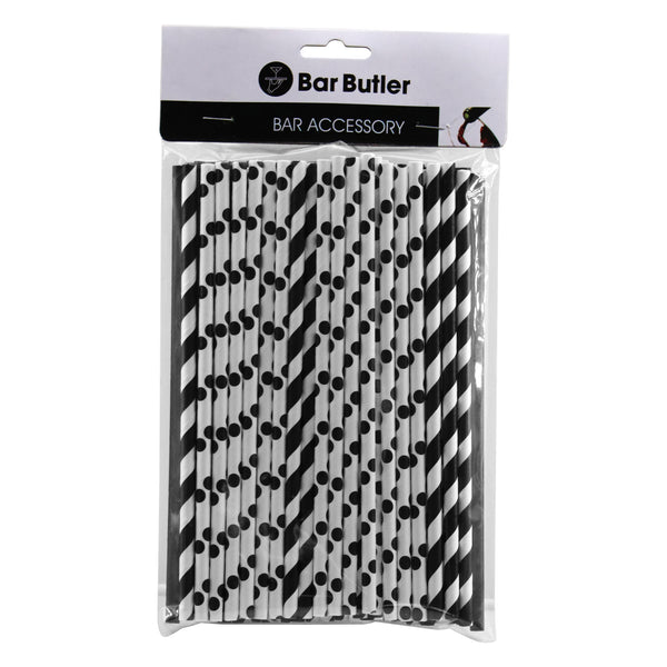 BAR BUTLER PAPER STRAWS BLACK & WHITE MIXED PACK 3 PLY (6MM) 60PCS