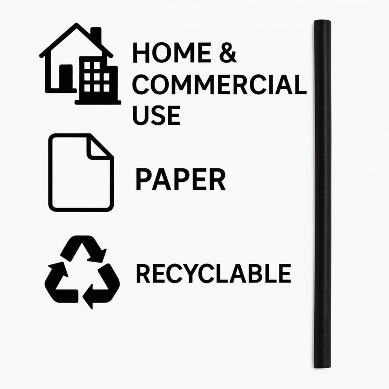 BAR BUTLER PAPER STRAWS BLACK 50 X 3 PLY (8MM) WRAPPED + 1 UNWRAPPED, 51 PCS