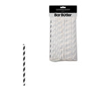 BAR BUTLER PAPER STRAWS BLACK & WHITE CHEVRON 50X3PLY 8MM WRAPPED + 1 UNWRAPPED 51PK