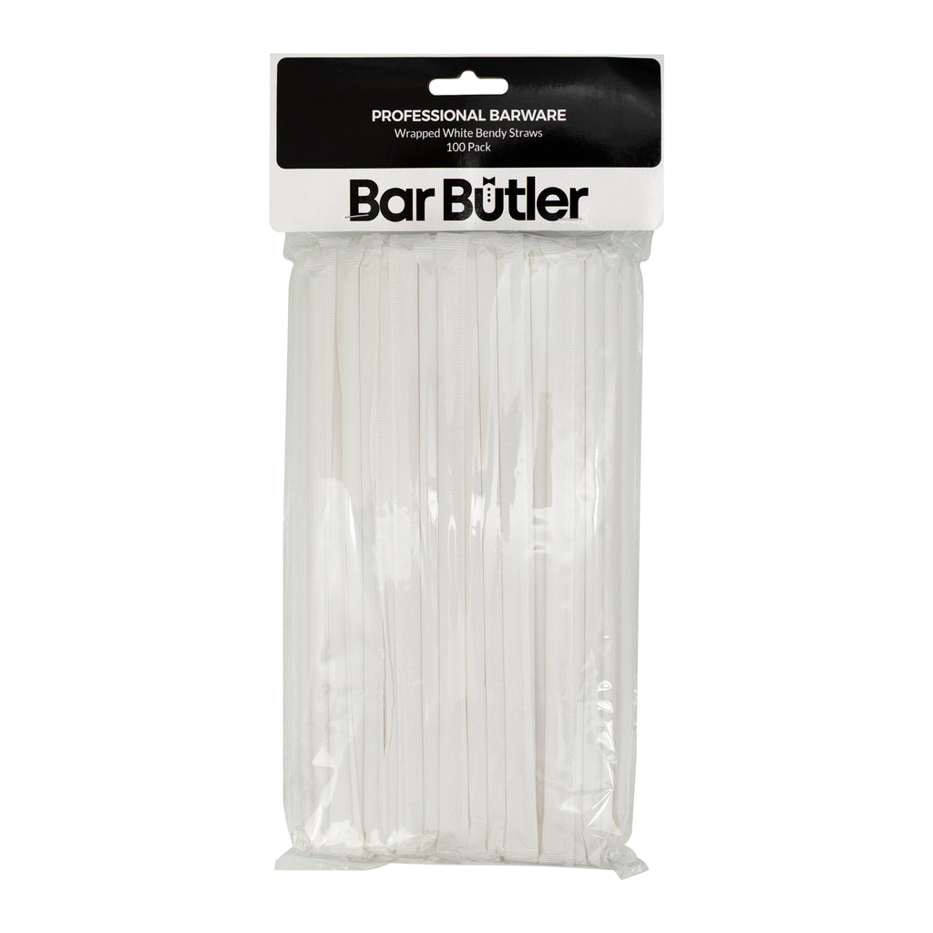 BAR BUTLER WRAPPED WHITE BENDY STRAWS 5MM, 100PK