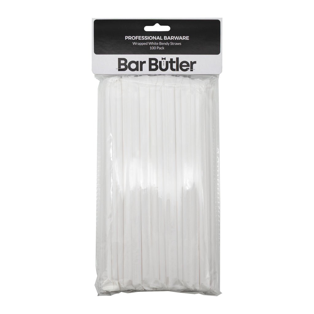 BAR BUTLER WRAPPED WHITE BENDY STRAWS 5MM, 100PK