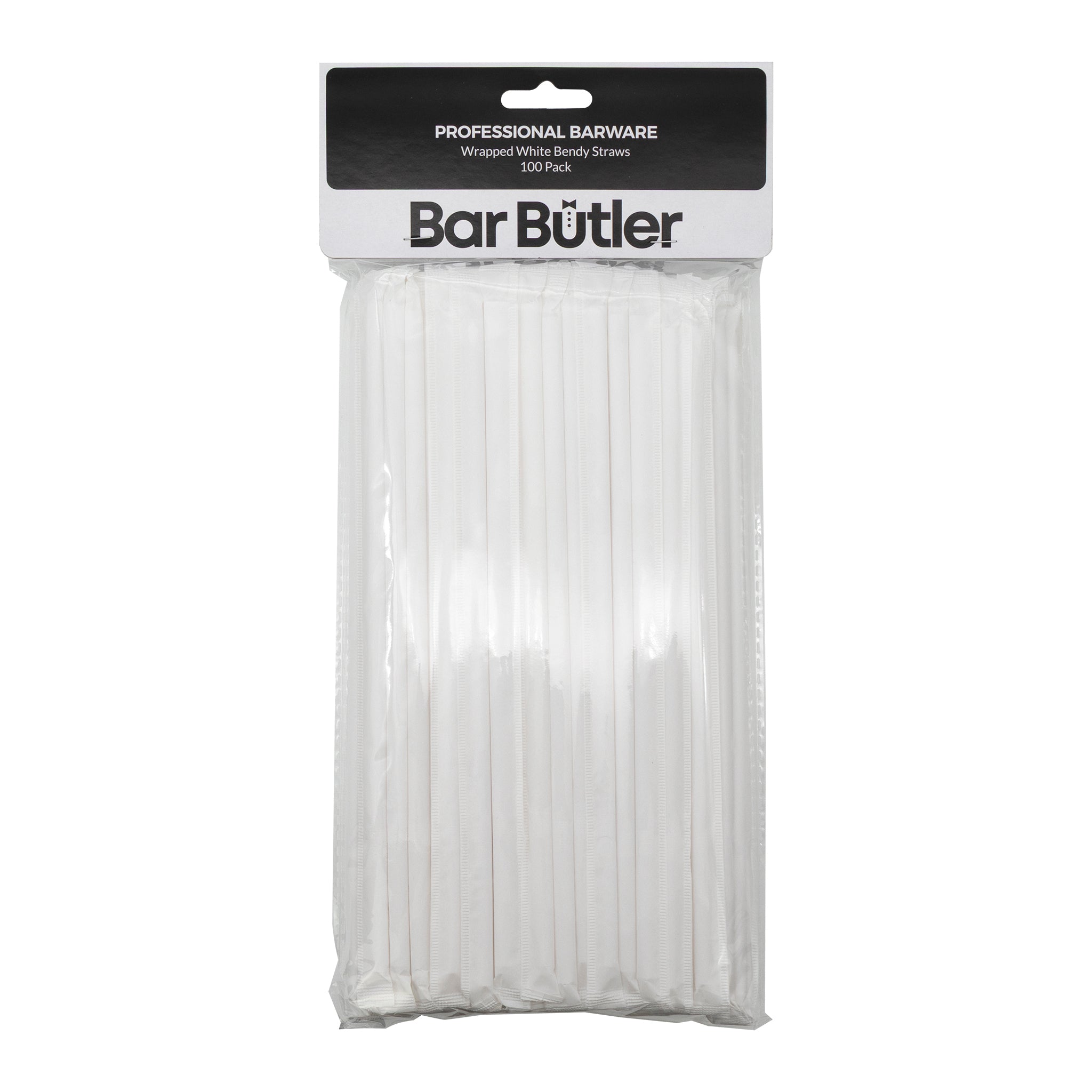 BAR BUTLER WRAPPED WHITE BENDY STRAWS 5MM, 100PK
