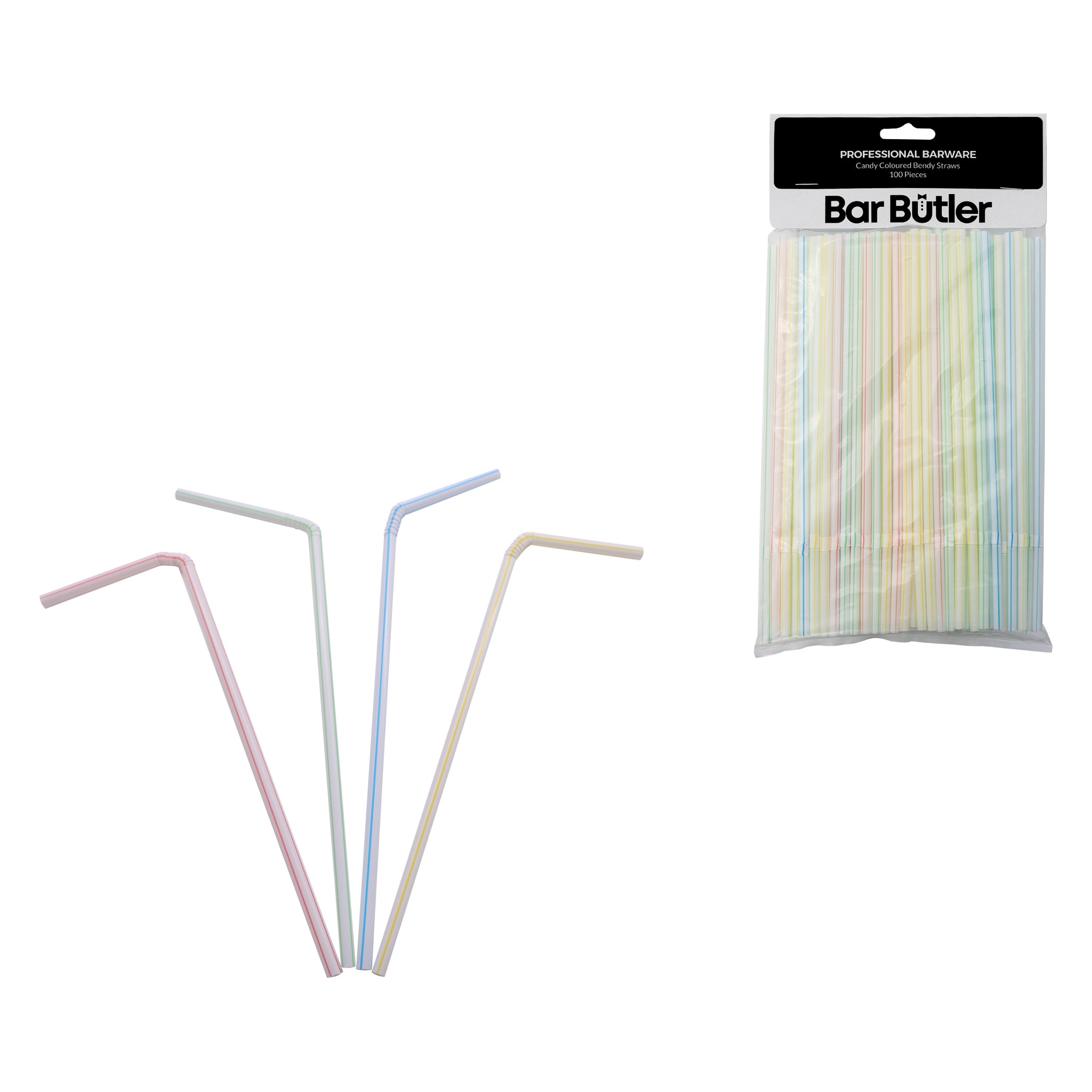 BAR BUTLER STRAWS BENDY CANDY COLOURED 5MM, 100PK - (SUB 73126)