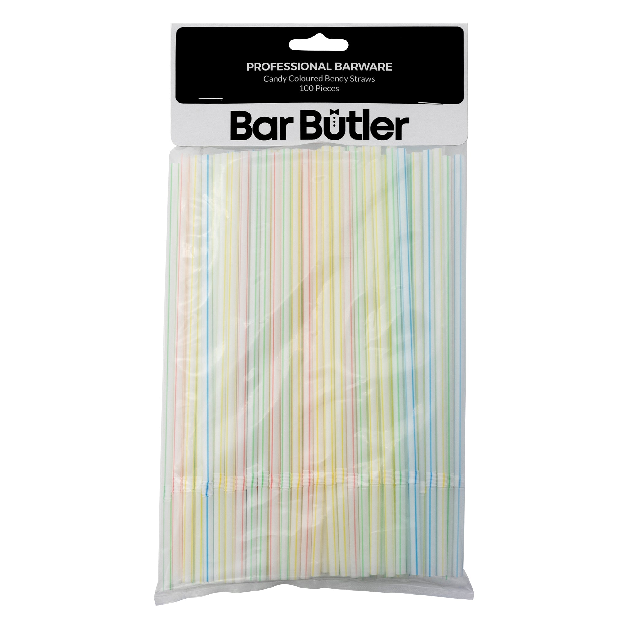 BAR BUTLER STRAWS BENDY CANDY COLOURED 5MM, 100PK - (SUB 73126)