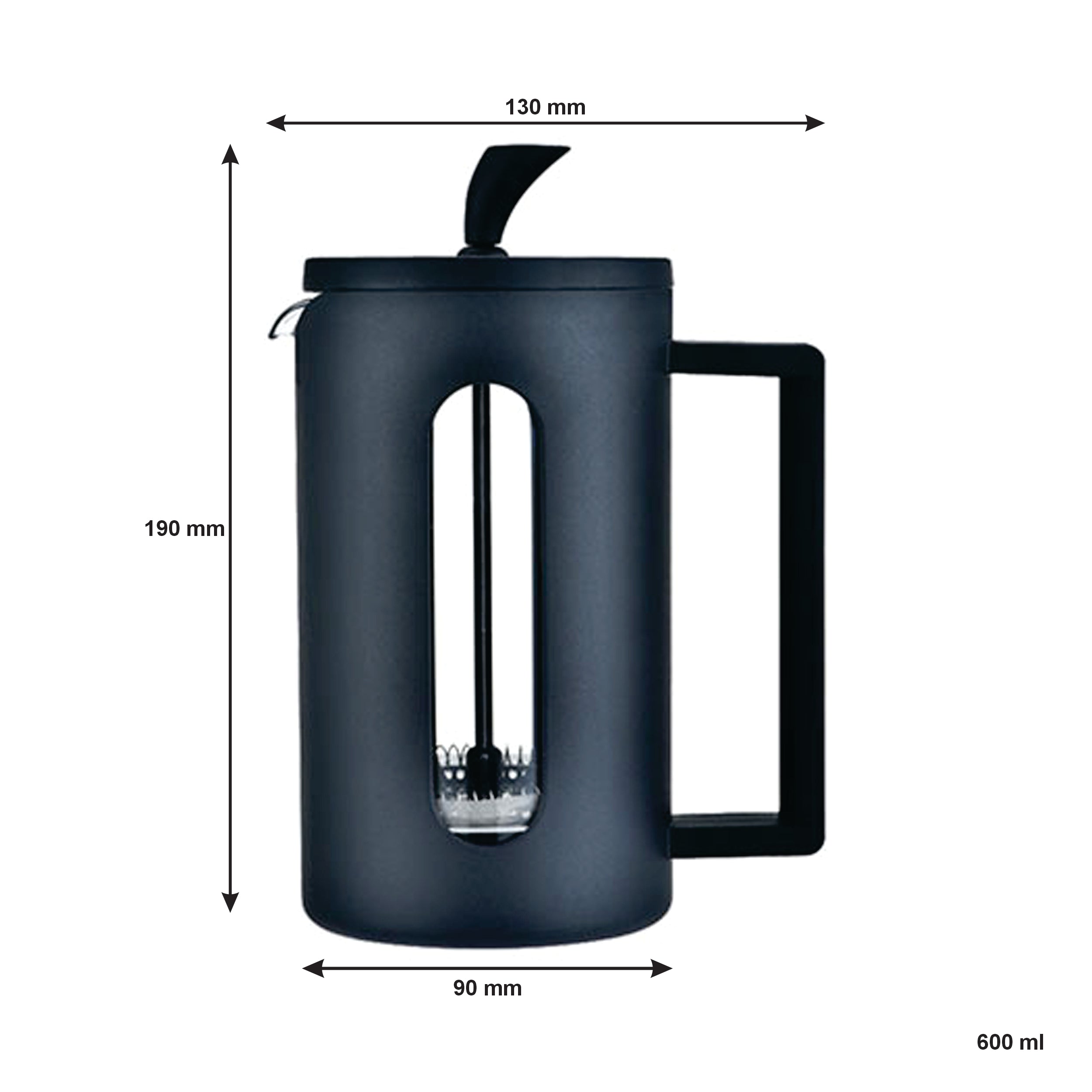 REGENT MILANO COFFEE PLUNGER WITH BLACK PLASTIC FRAME 6 CUP, 600ML