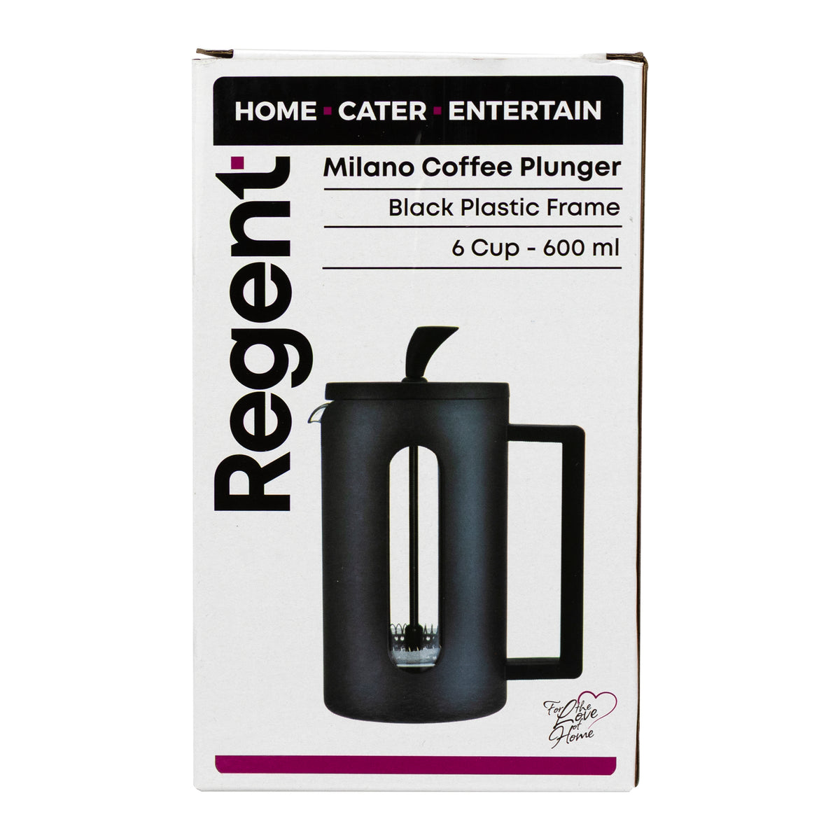 REGENT MILANO COFFEE PLUNGER WITH BLACK PLASTIC FRAME 6 CUP, 600ML