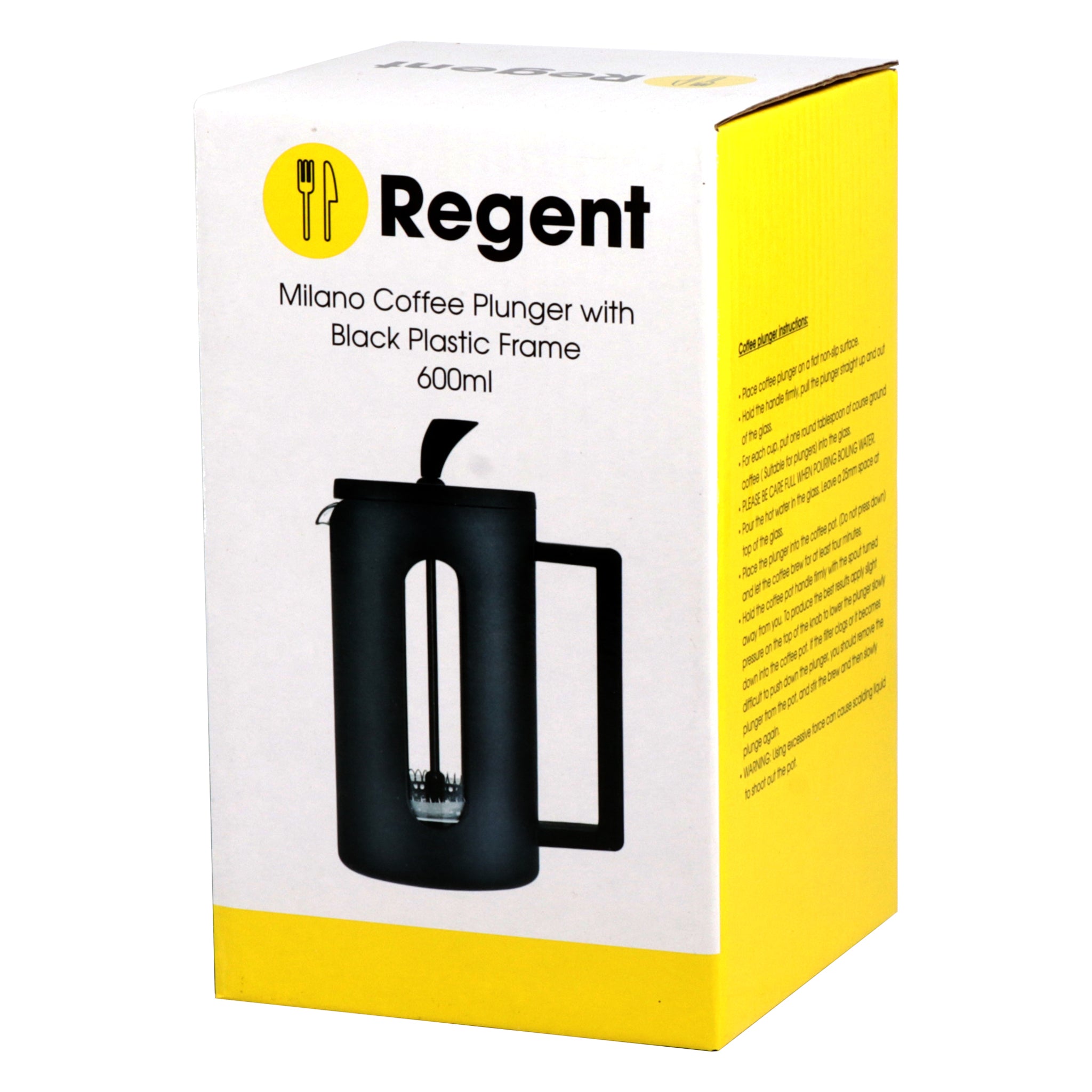 REGENT MILANO COFFEE PLUNGER WITH BLACK PLASTIC FRAME 6 CUP, 600ML