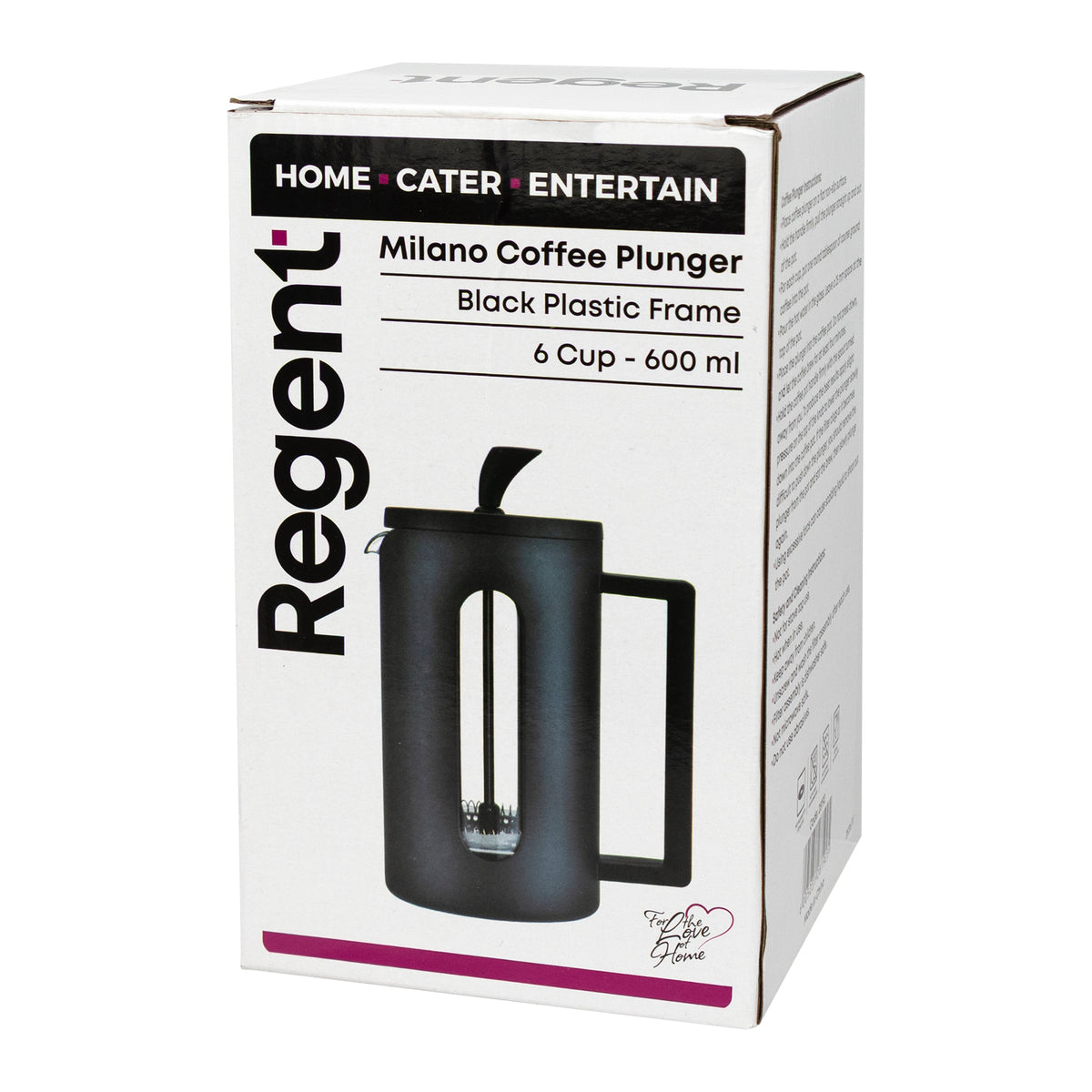 REGENT MILANO COFFEE PLUNGER WITH BLACK PLASTIC FRAME 6 CUP, 600ML