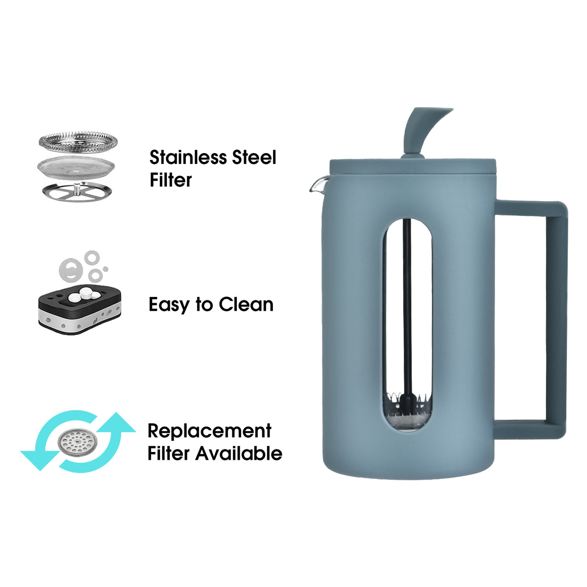REGENT MILANO COFFEE PLUNGER WITH GREY PLASTIC FRAME 6 CUP, 600ML