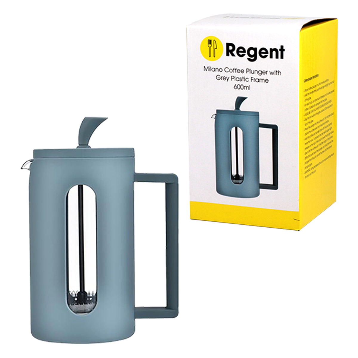 REGENT MILANO COFFEE PLUNGER WITH GREY PLASTIC FRAME 6 CUP, 600ML