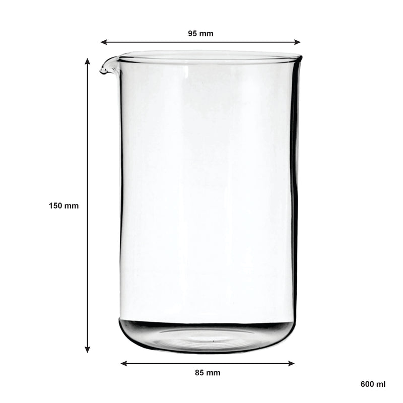 REGENT COFFEE PLUNGER REPLACEMENT GLASS BOROSILICATE, (600ML) FOR 21834, 28191, 28192, 28193, 28194