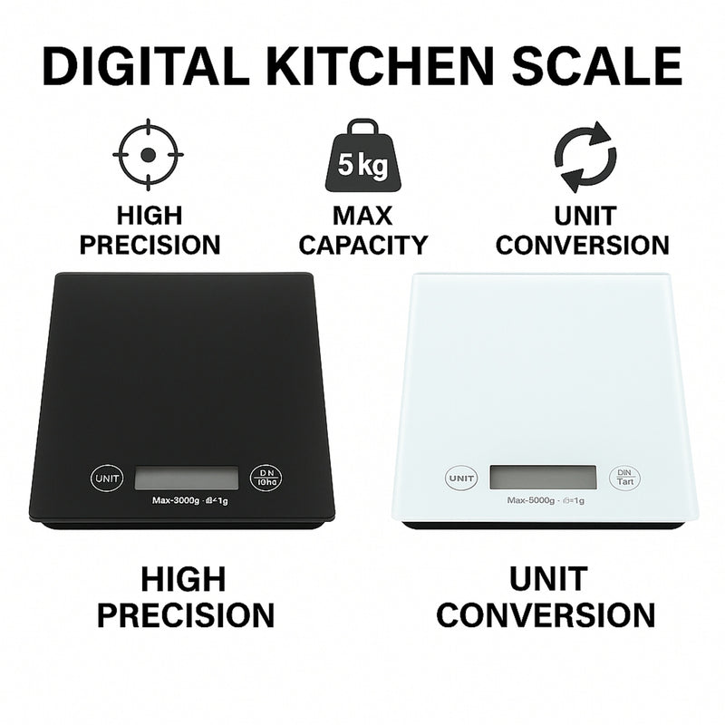 REGENT KITCHEN DIGITAL PLATFORM SCALE MIXED BLACK/WHITE, 5KG