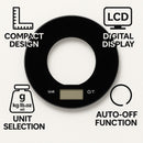 REGENT KITCHEN DIGITAL ROUND GLASS SCALE BLACK WITH CLEAR CENTRE, 5KG (200MM DIAX20MM)
