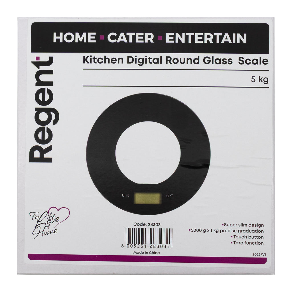REGENT KITCHEN DIGITAL ROUND GLASS SCALE BLACK WITH CLEAR CENTRE, 5KG