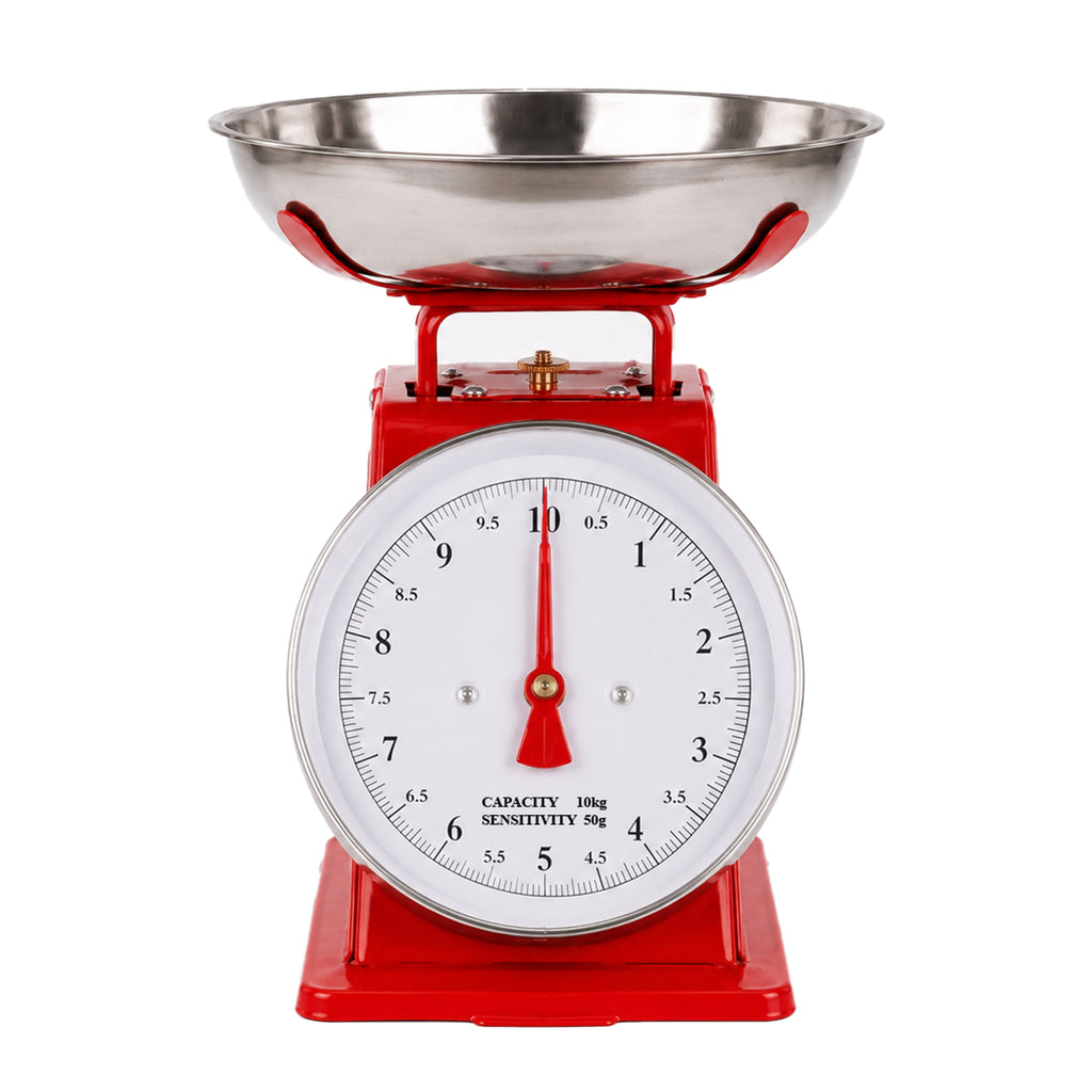 REGENT KITCHEN SCALE MECHANICAL RED WITH ST STEEL BOWL, 10KG