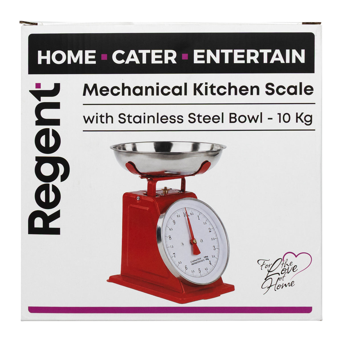REGENT KITCHEN SCALE MECHANICAL RED WITH ST STEEL BOWL, 10KG