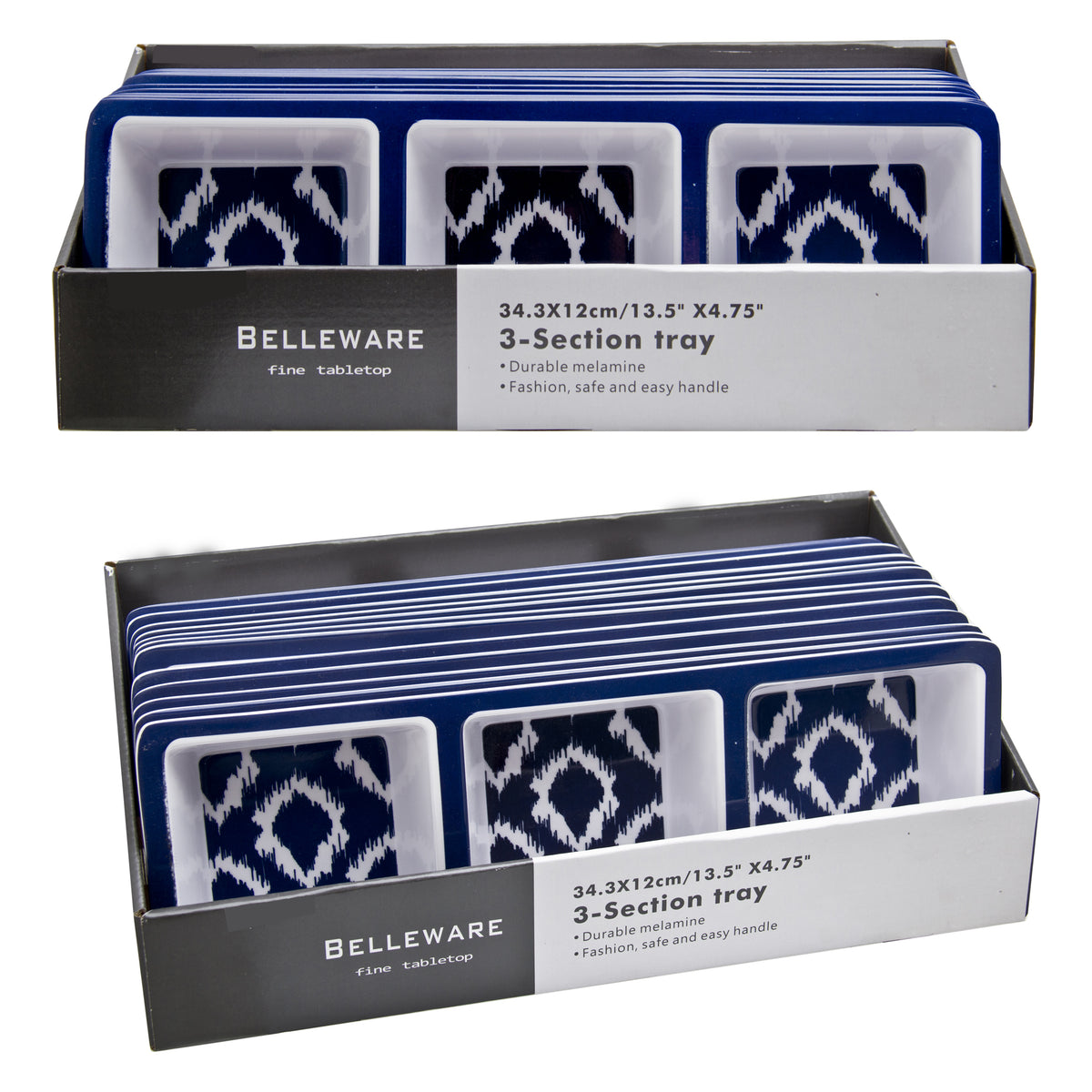 MELAMINE 3-SECTION TRAY NAVY WILD, 343X120MM
