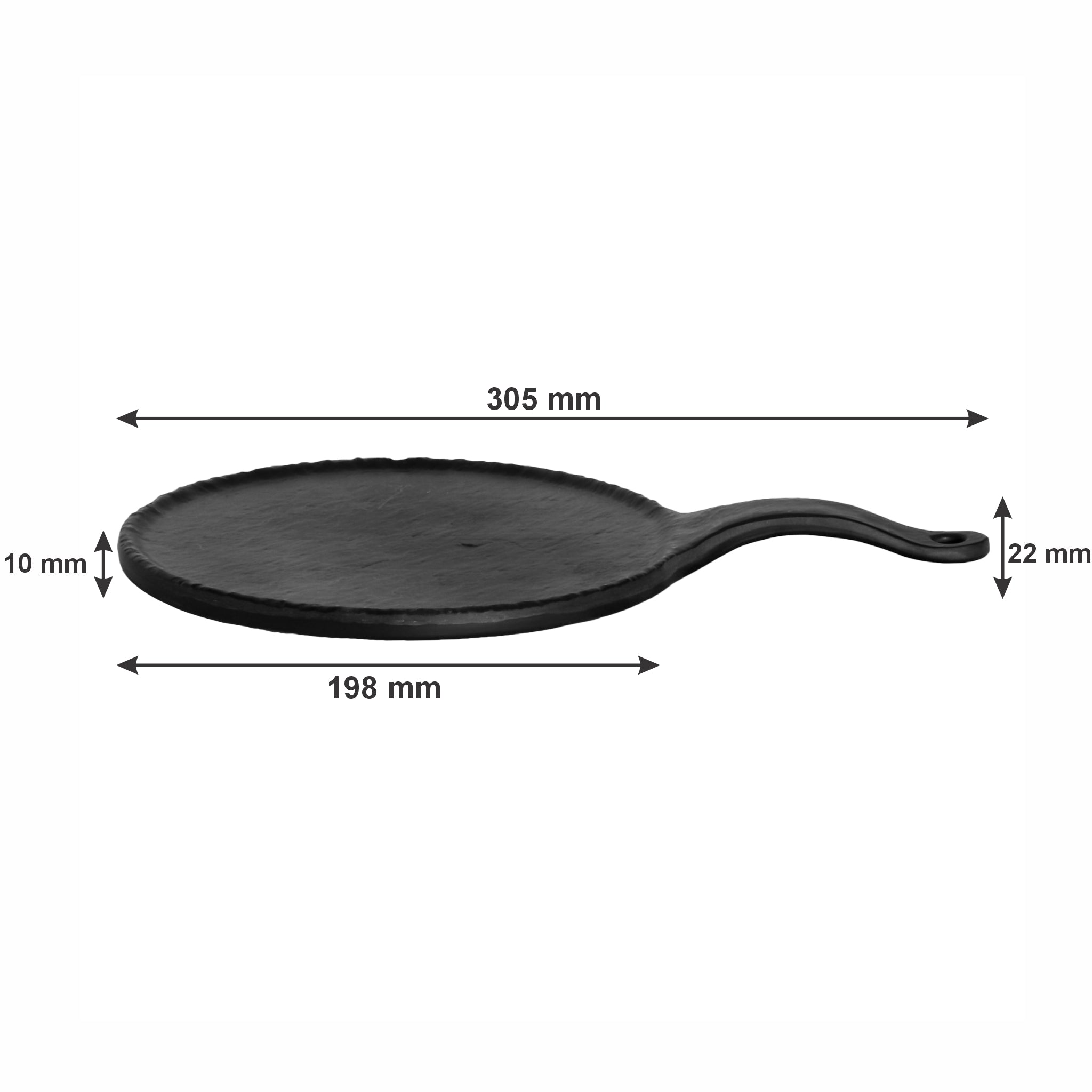 REGENT MELAMINE ROUND TAPAS SERVING BOARD WITH HANDLE BLACK, 305X198MM DIA