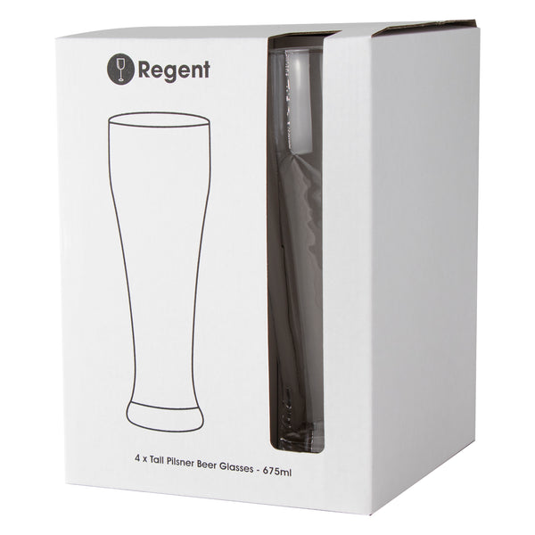 REGENT TALL PILSNER GLASS 4 PACK, (675ML)