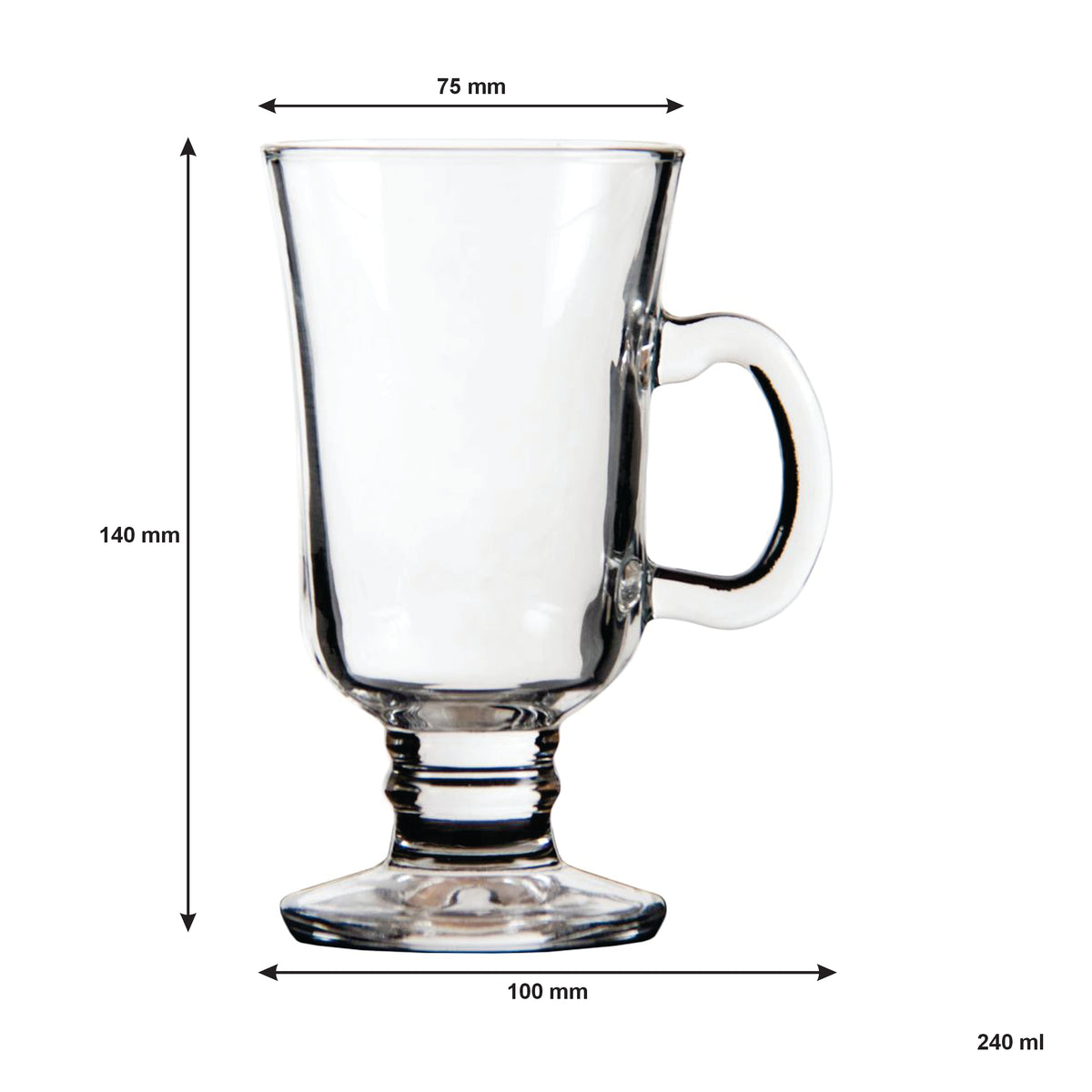 REGENT FOOTED GLASS MUGS 6PK, 240ML