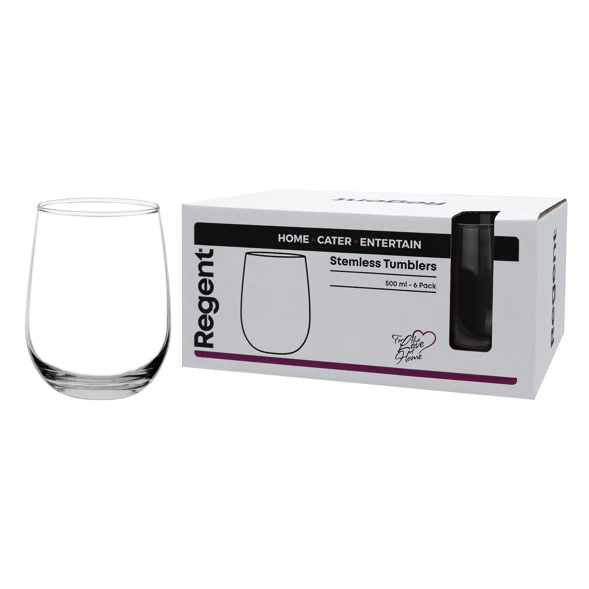 REGENT STEMLESS GLASS TUMBLERS 6PK, 500ML