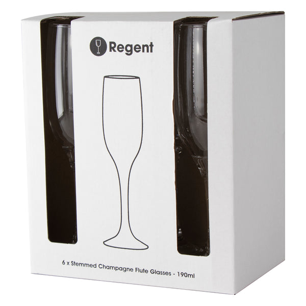 REGENT STEMMED CHAMPAGNE FLUTE GLASS 6 PACK, (190ML)