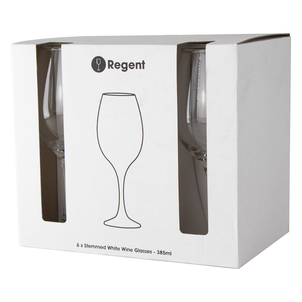 REGENT STEMMED WHITE WINE GLASSES 6PK, 385ML