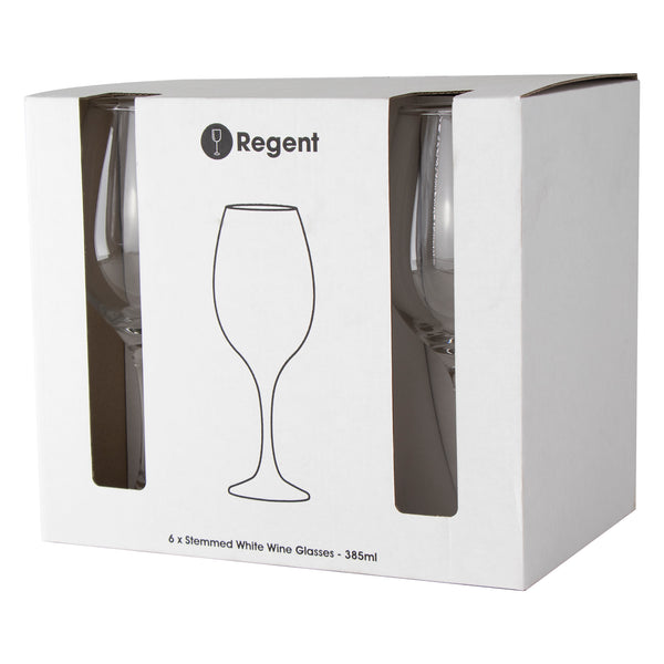 REGENT STEMMED WHITE WINE GLASS 6 PACK, (385ML)
