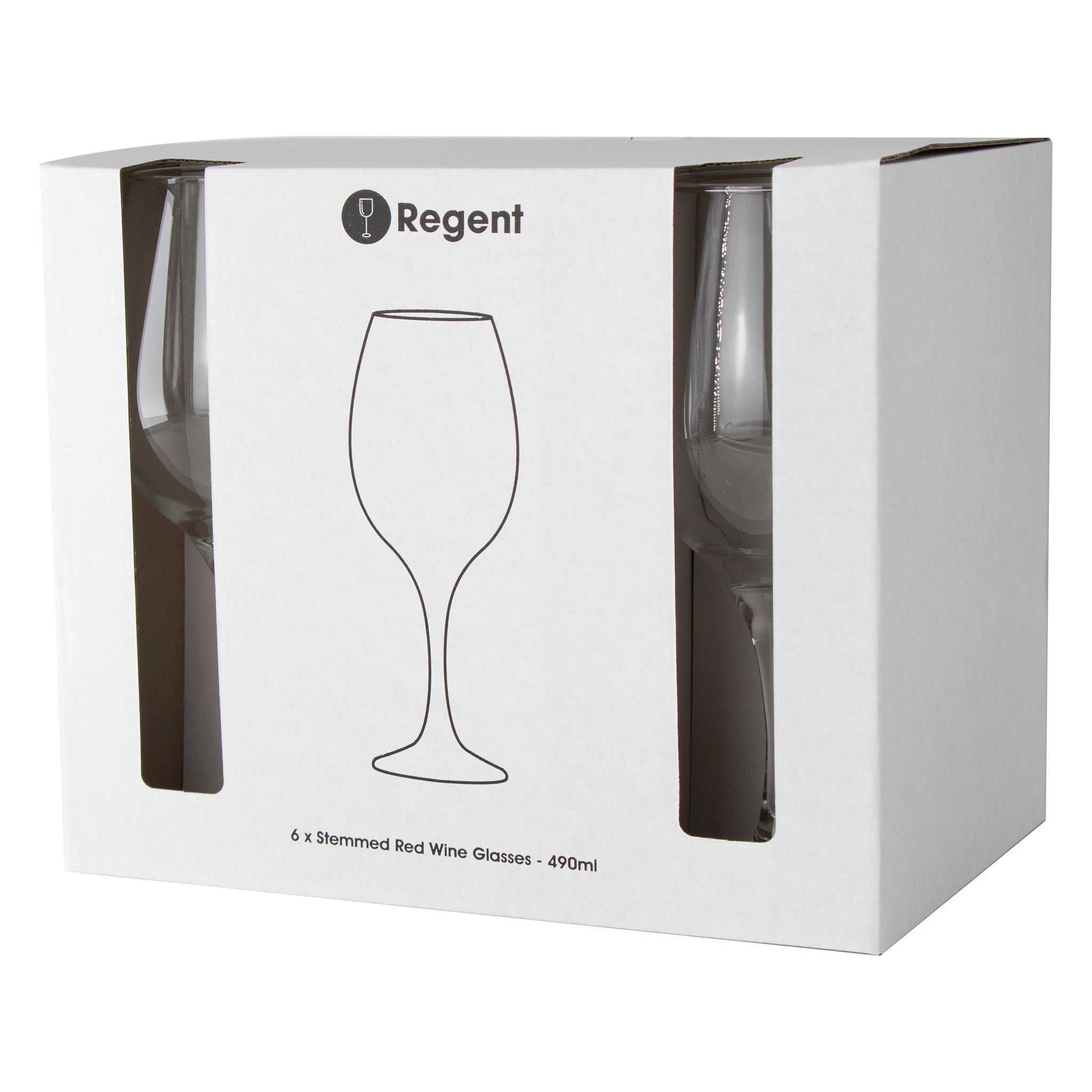 REGENT STEMMED RED WINE GLASSES 6PK, 490ML