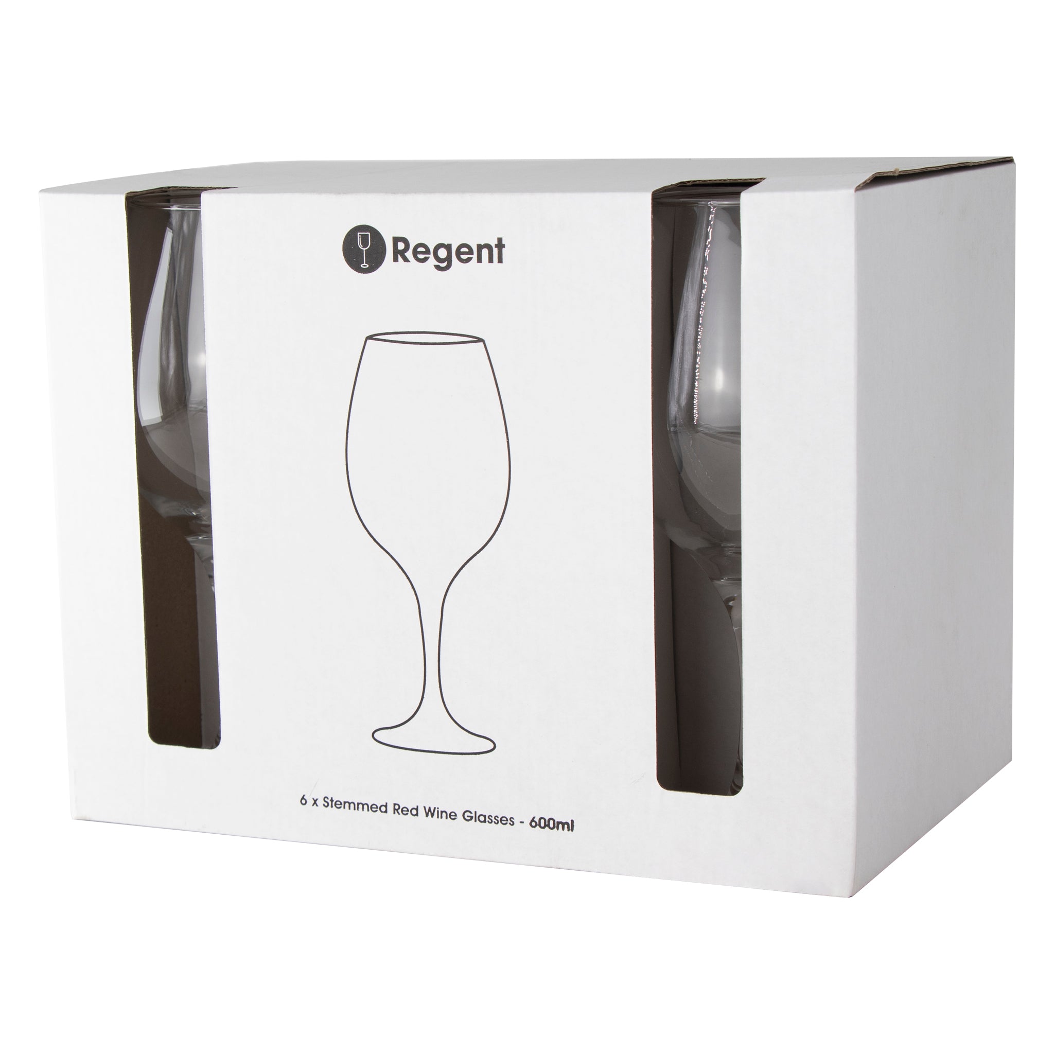 REGENT STEMMED RED WINE GLASSES 6PK, 600ML