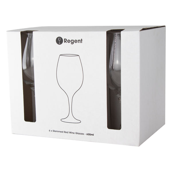 REGENT STEMMED RED WINE GLASS 6 PACK, (600ML)