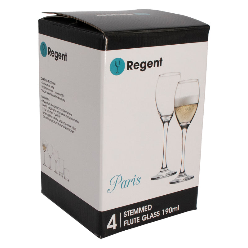 REGENT PARIS STEMMED FLUTE GLASS 4 PACK, (190ML)