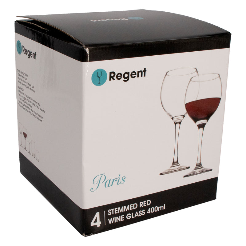 REGENT PARIS STEMMED RED WINE GLASS 4 PACK, (400ML)