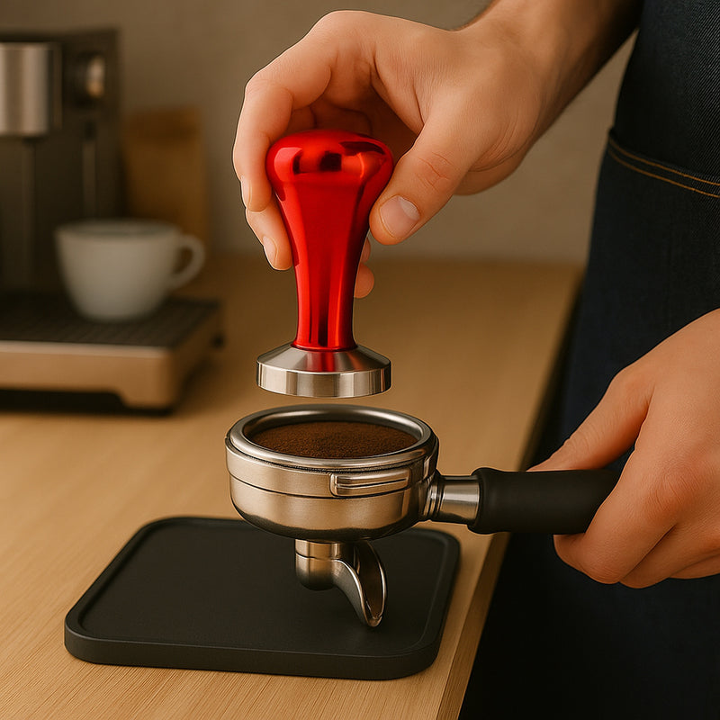 REGENT COFFEE TAMPER STAINLESS STEEL ASST. BLACK OR RED  COLOURS, (85X57.5MM DIA)