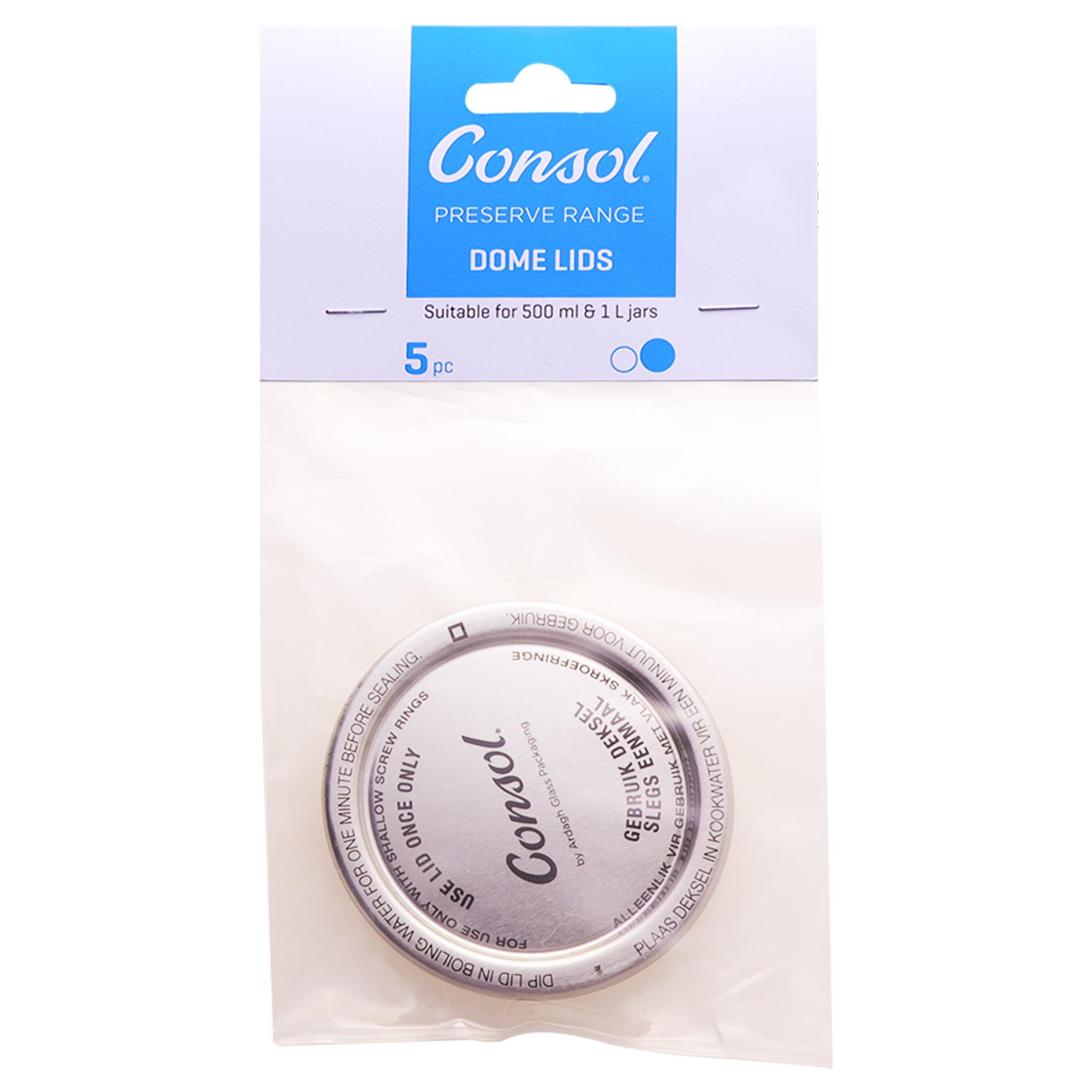 CONSOL PRESERVE JAR LID DOMES FOR 500ML & 1L, 5PK