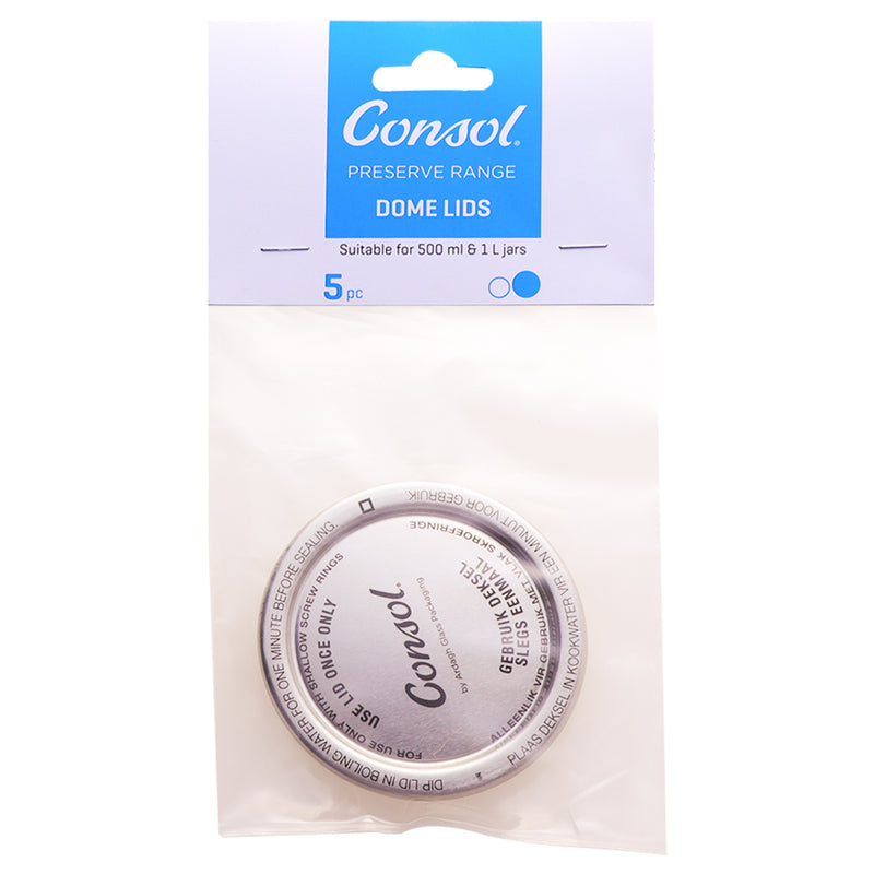 CONSOL PRESERVE JAR LID DOMES FOR 500ML & 1LT - 5 PIECES, (100MM DIA)