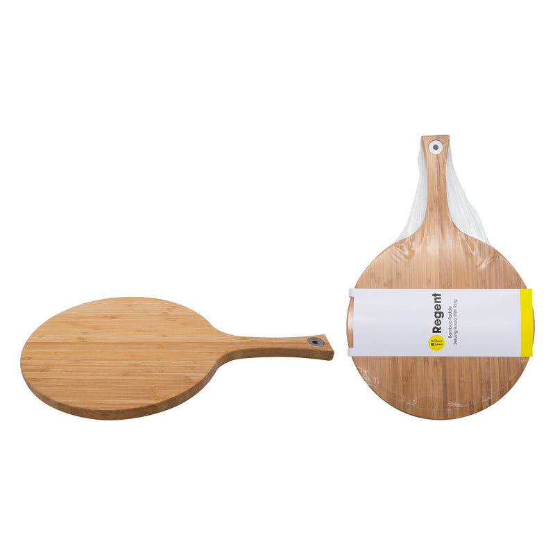 REGENT BAMBOO ROUND PADDLE SERVING BOARD WITH RING, (430/275MM DIAX15MM)