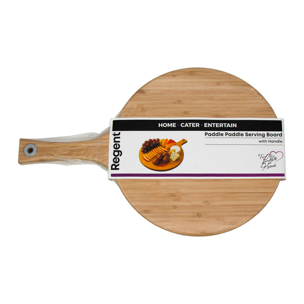REGENT BAMBOO ROUND PADDLE SERVING BOARD WITH RING, 430X275MM DIA