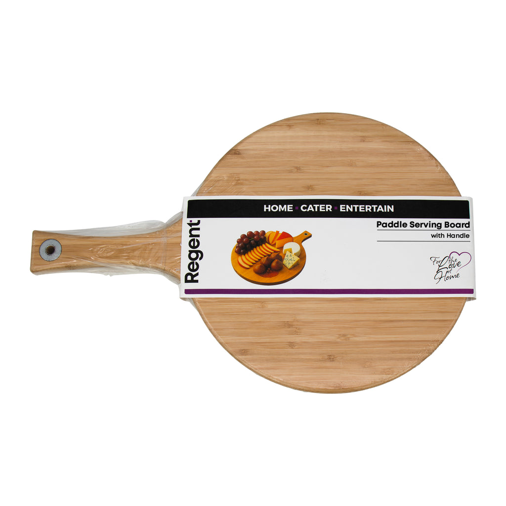 REGENT BAMBOO ROUND PADDLE SERVING BOARD WITH RING, 430X275MM DIA