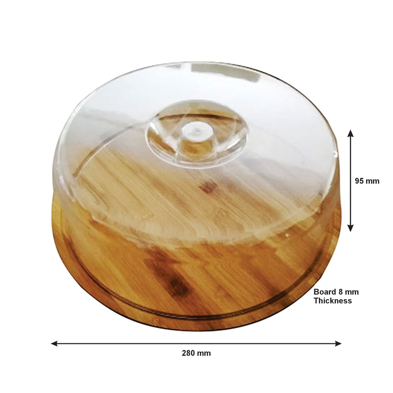 REGENT BAMBOO ROUND CUTTING/SERVING BOARD REVERSIBLE WITH DOME COVER, (280MM DIAX95MM)